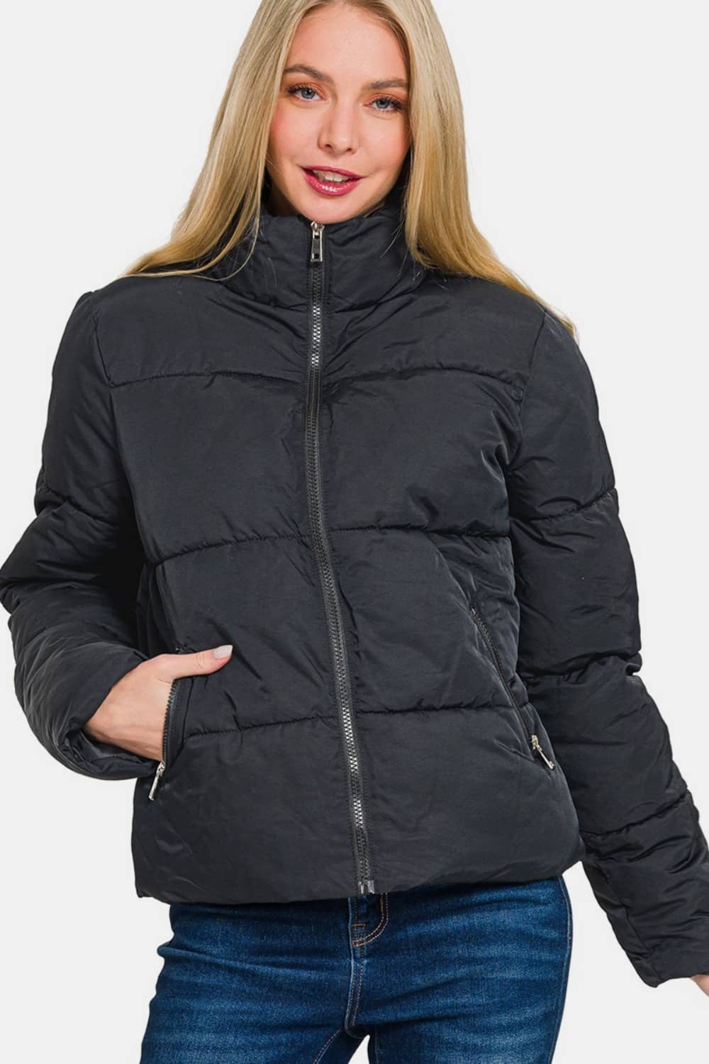 women's black puffer jacket