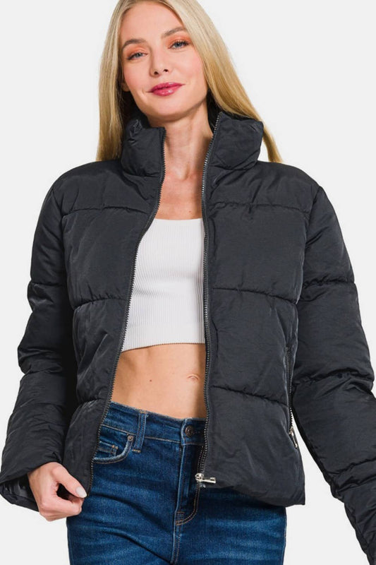 women's black puffer jacket Black