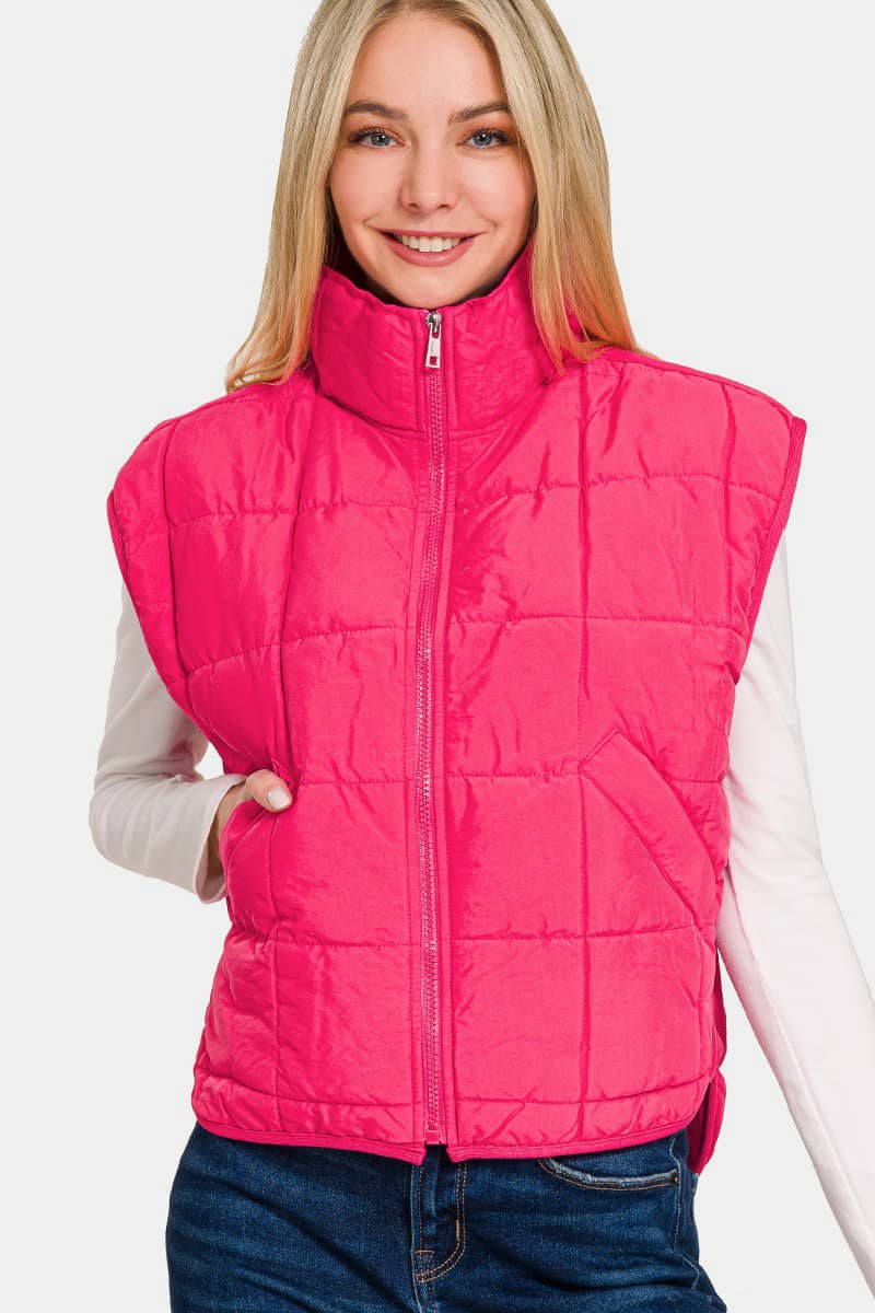 women's hot pink puffer vest