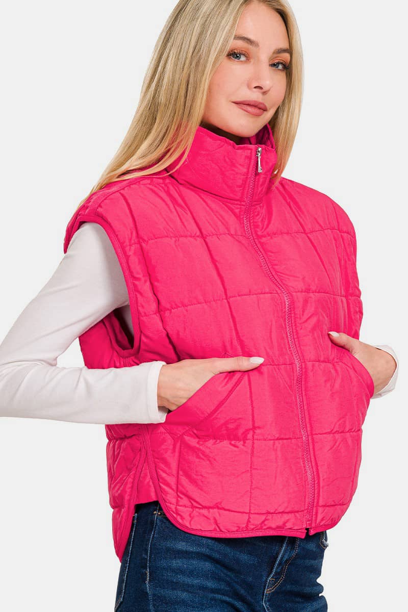 women's hot pink puffer vest