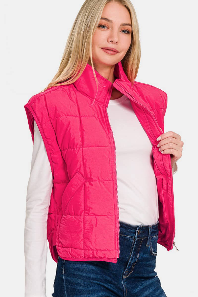 women's hot pink puffer vest