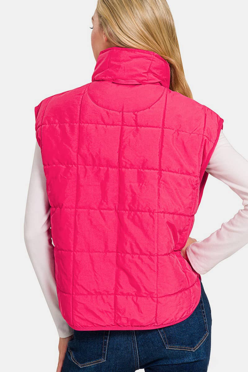 women's hot pink puffer vest