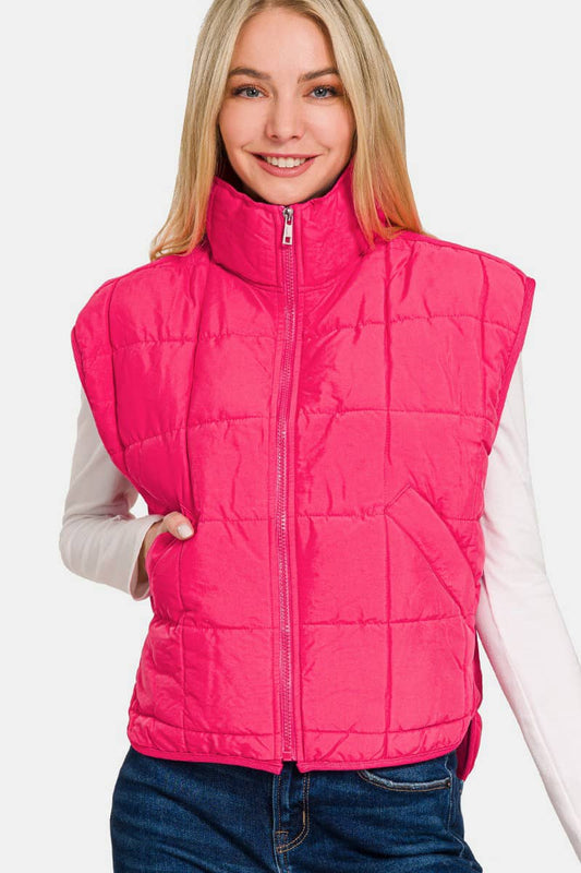 women's hot pink puffer vest Hot Pink