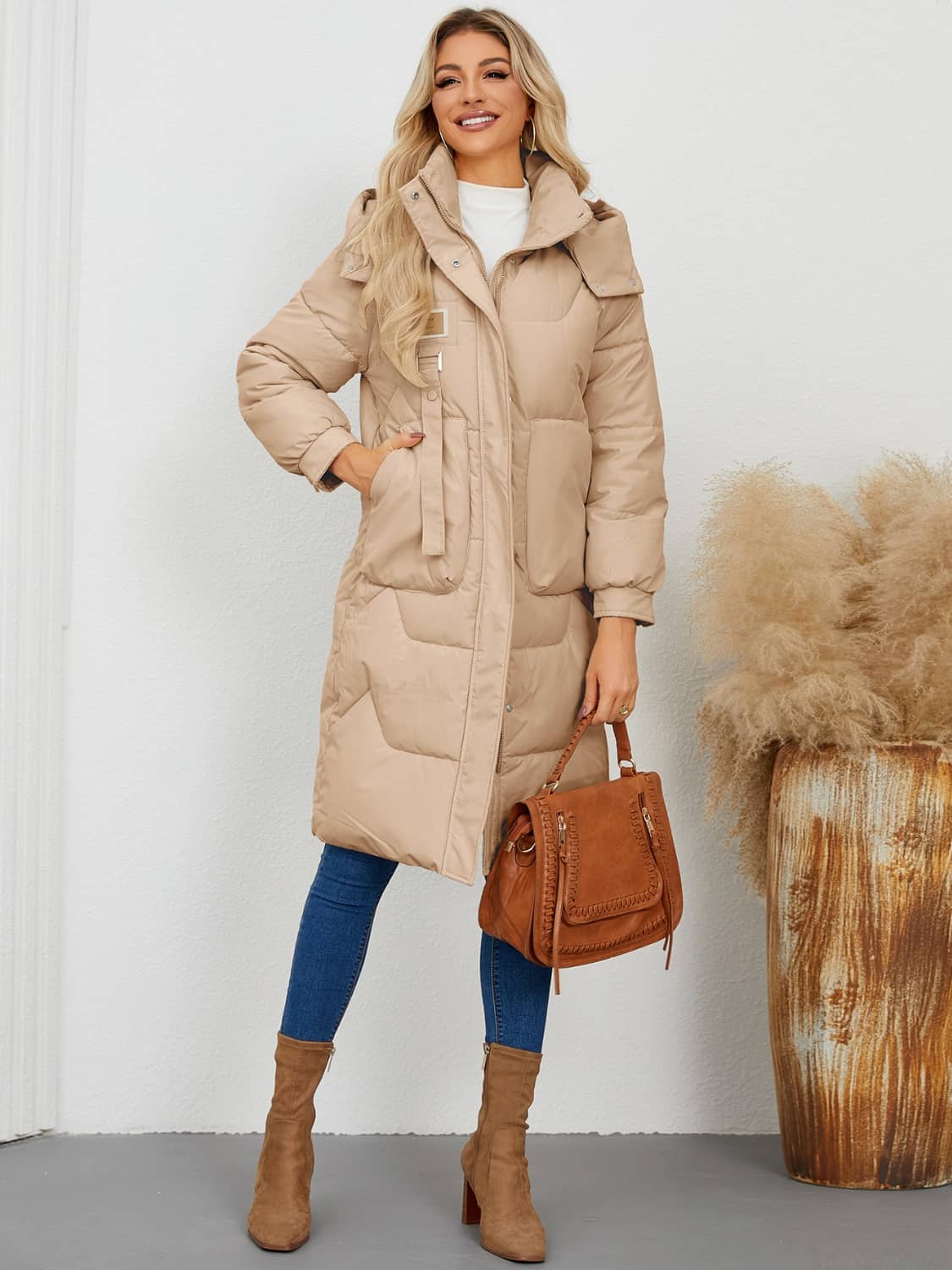 women's long puffer coat with hood​