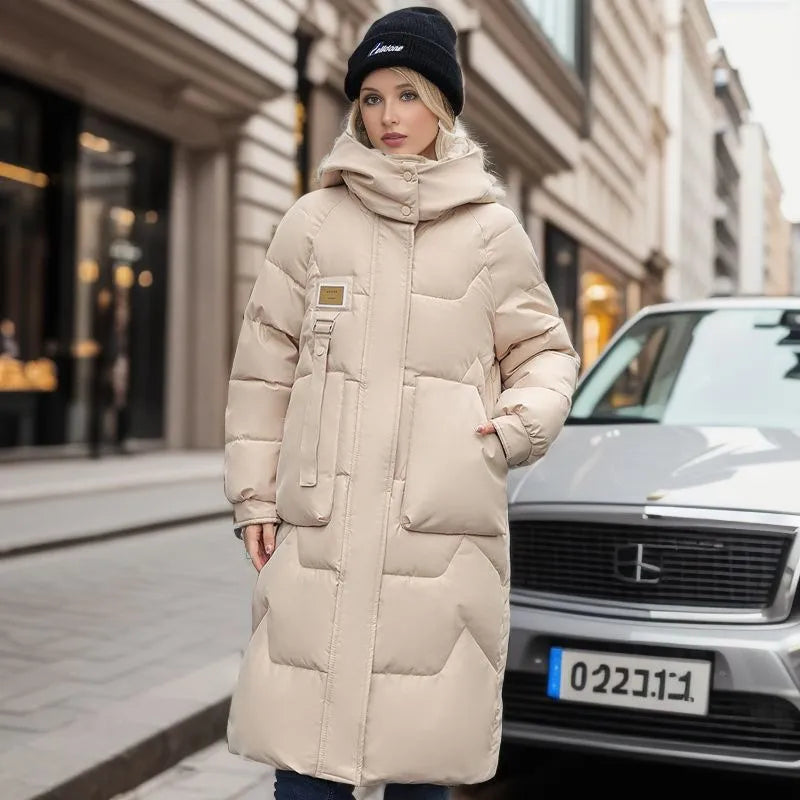 women's long puffer coat with hood​