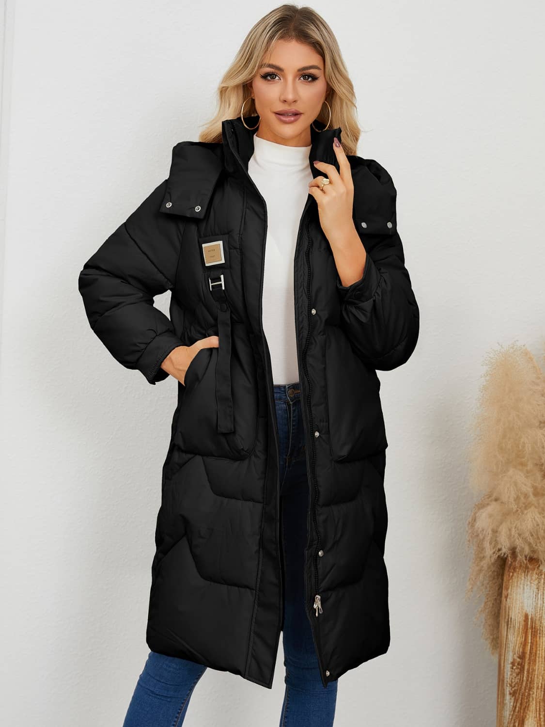 women's long puffer coat with hood​