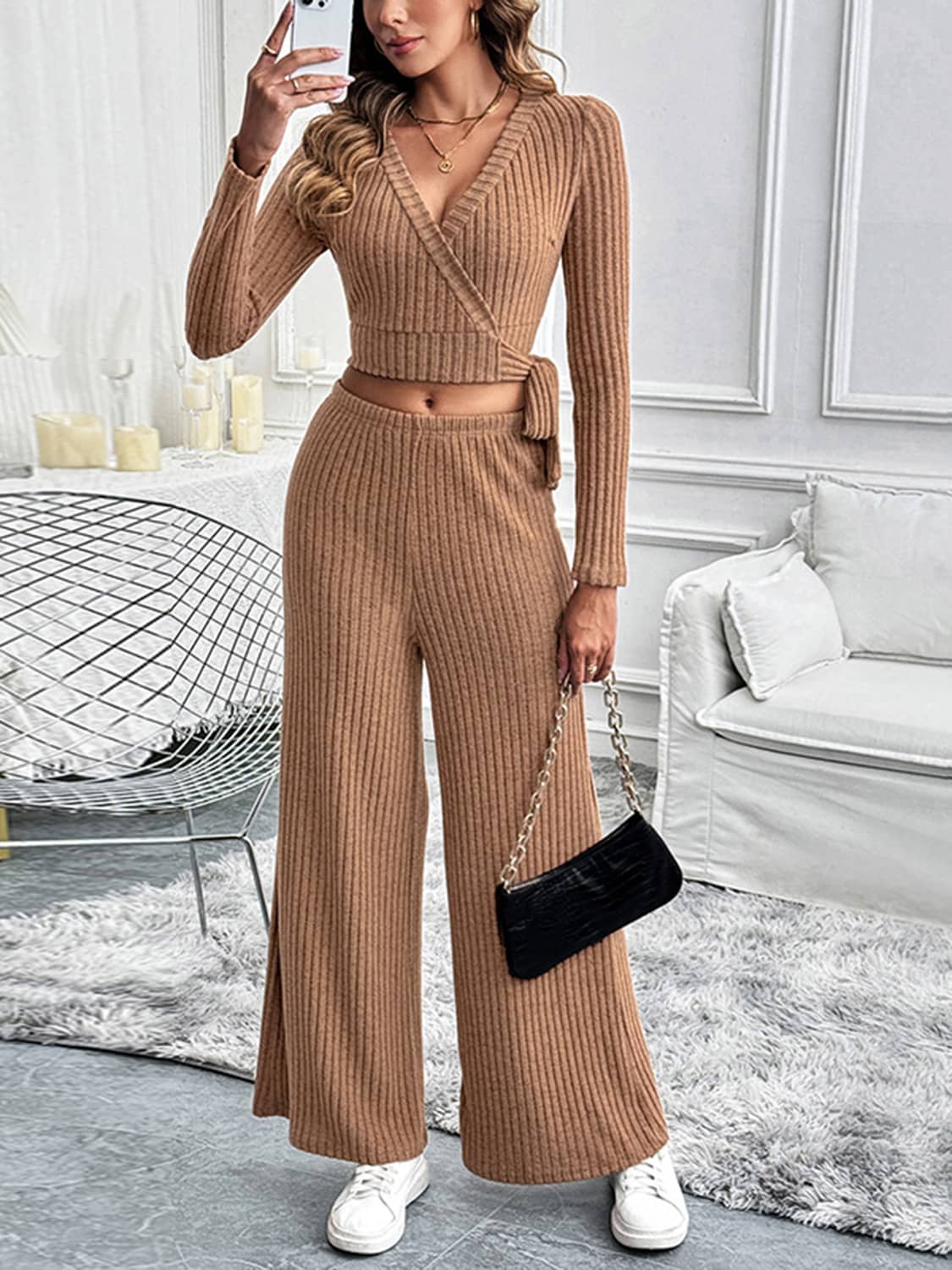 matching top and pants set Caramel