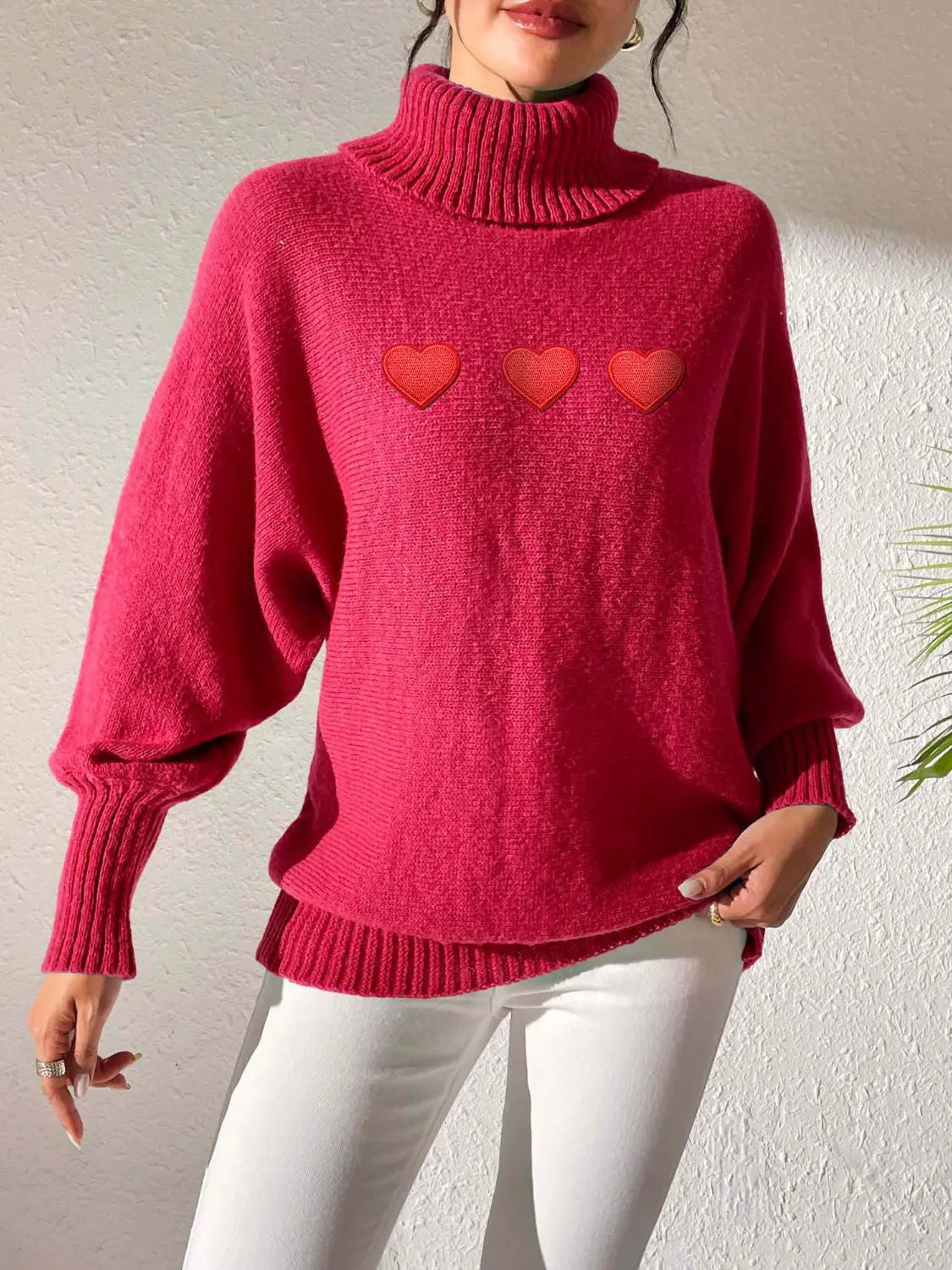 women's turtle neck sweater Red