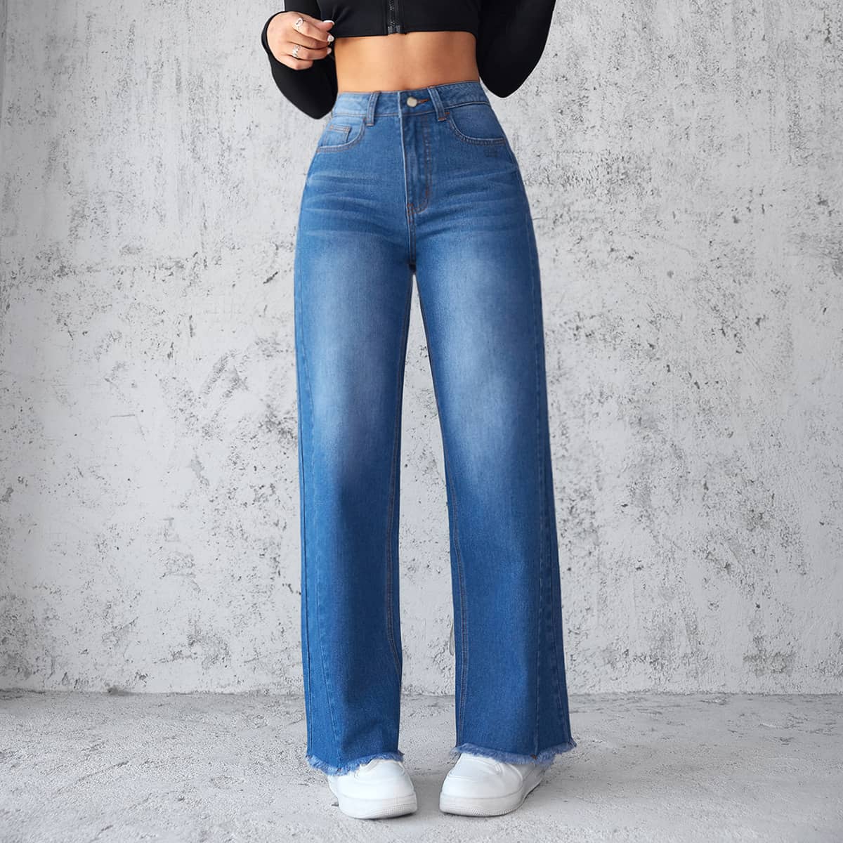 women's wide leg jeans Blue