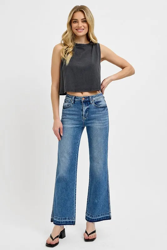 women's raw hem jeans Blue