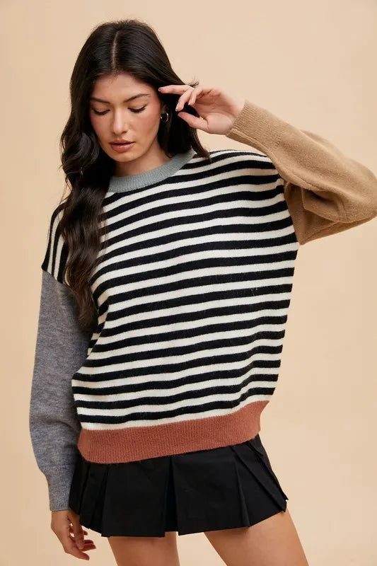 women's striped sweater Ivory Black