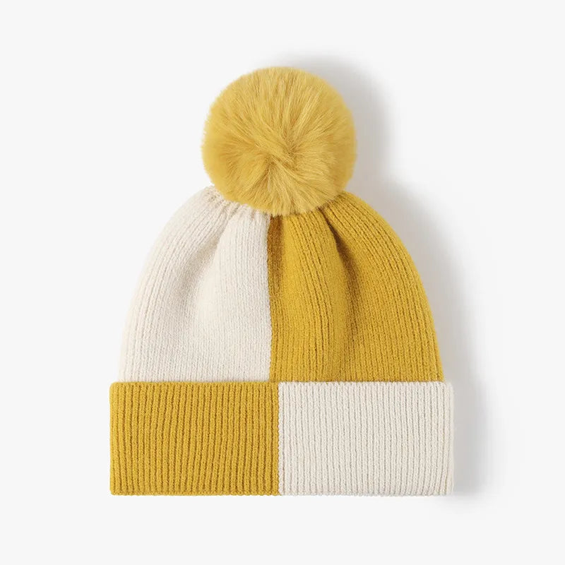 women's winter hat with pom pom Yellow One Size