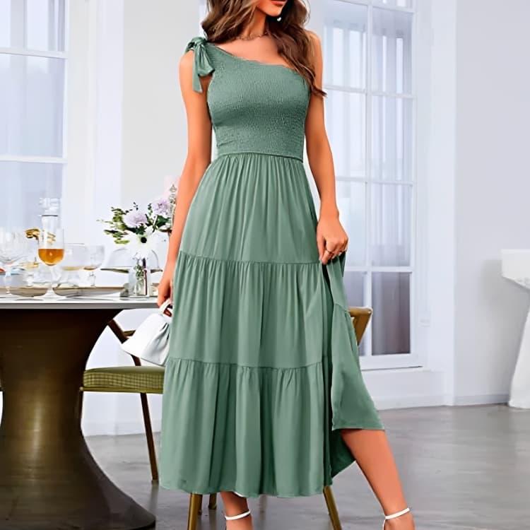 one shoulder summer dress Light Green