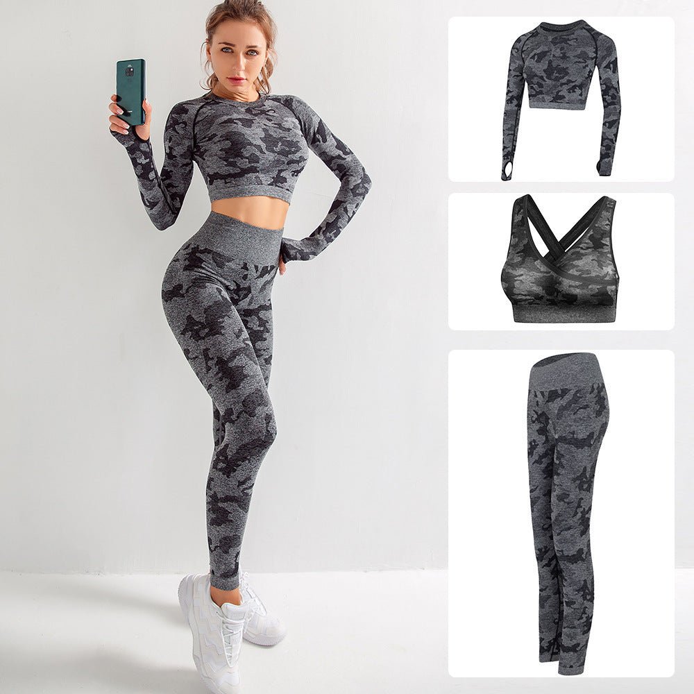 womens camouflage workout sets Black