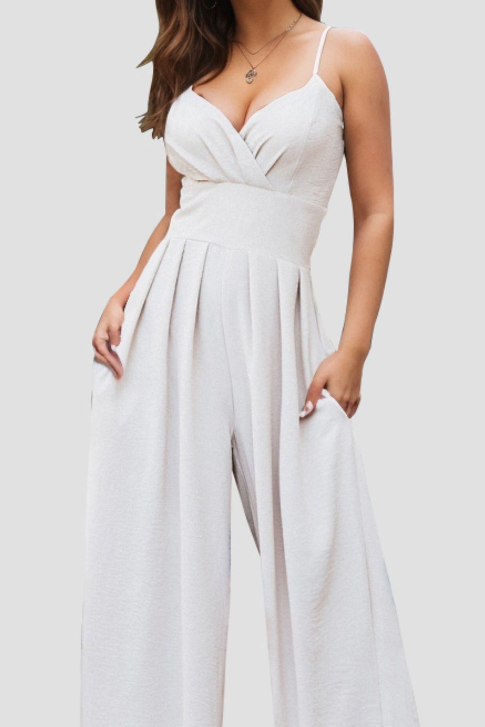 wide leg spaghetti strap jumpsuit