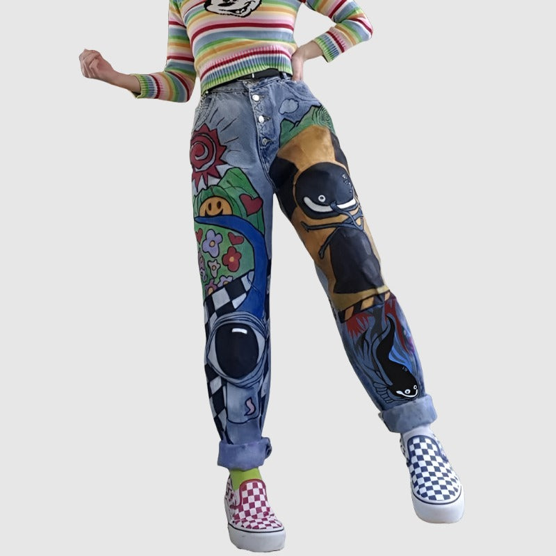 womens printed jeans