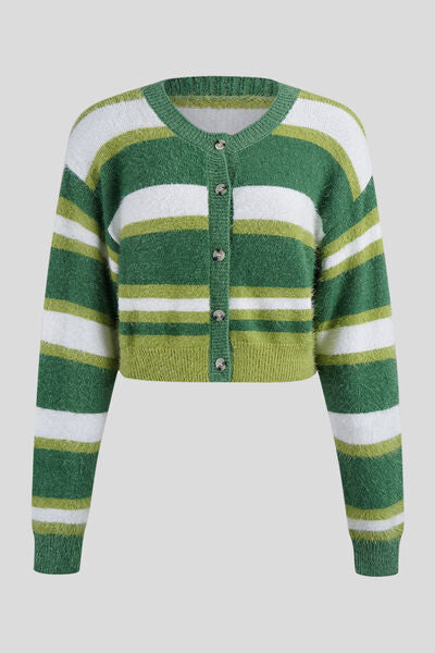 womens striped cardigan Green